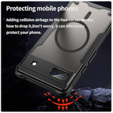 For Google Pixel 6A Case With Magsafe Magnetic Slim Shockproof Protective Case,Translucent Matte Back With Lanyard Strap And 2 * 9H Tempered Glass Screen Protector Phone Cover 6.1-Inch-Black