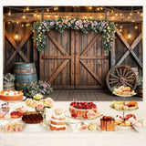10x8ft Country Wedding Photography Backdrop Rustic Barn Door Photography Backdrop Farmhouse Pink Flower Cabin Wooden Birthday Baby Shower Wedding Bridal Party Banner Photo Booth Props Background