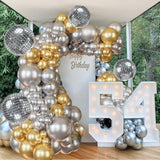 124Pcs Silver Gold Balloon Arch Kit Metallic Chrome Balloons for Disco Party