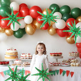 4D Red Green Balloon New Year Merry Christmas Decoration One-Piece Explosion Star Party Supplies, 6 Pack 22'' 14 Point Spike Star Cone Balloon Fireworks Balloons For Birthday Disco Casino Movie Night