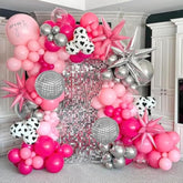 128pcs Disco Cowgirl Balloon Arch Kit, Hot Pink Silver Cow Print Party Decor