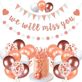 We Will Miss You Banner Rose Gold Farewell Party Decorations with Glitter Garland