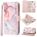 iPhone 16 Wallet Case, Marble Rose Gold PU Leather, 9 Card Slots, Shockproof
