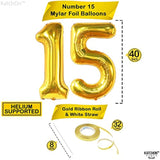 , Big Gold 15 Balloons Number - 40 Inch | Number 15 Balloons, 15Th Bir