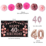 21pcs Rose Gold 40th Birthday Decor Set with Banner, Swirls & Balloons