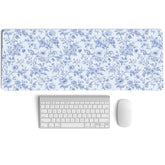 Light Blue Chinoiserie Mouse Pad,Vintage Blue And White Floral Desk Mat,Xl Large Vintage Floral Preppy Mouse Pad,Girly Gaming Mousepad,Girly Laptop Desk Mat For Dorm Home Office,31.5X11.8 Inch
