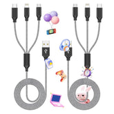 2-Pack 4ft 3-in-1 Nylon Charging Cable USB-C Micro USB Lightning for iPhone & iPad