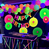Neon 'Happy Birthday' Banner, Uv Glow Party Supplies & Decorations, Neon Color, Letter Print, 118.08 X 8.7 Inches, Birthday Occasion