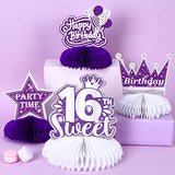 16th Birthday Decorations, 8 PCS 16th Birthday Honeycomb Centerpieces Purple Silver, Happy 16 Birthday Table Centerpiece Table Toppers for Girls Sixteen Years Old Party Table Decorations
