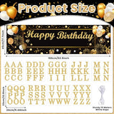 Personalized Birthday Banner Happy Birthday Party Decoration Custom DIY Black Gold Birthday Party Backdrop with Name Alphabet Letter Sticker Happy Birthday Sign Party Supplies for Men Women