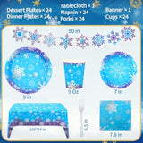 Frozen Birthday Party Supplies, Disposable Snowflake Paper Plates, Cups, Napkins,Cutlery And Tablecloth For Christmas Winter Wonderland Frozen Birthday Party Decorations Serves 24