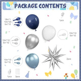 98pcs Blue Silver Balloon Arch Kit with Navy, White, and Star Foil Balloons