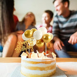 Happy Birthday Cupcake Toppers - White Gold Mini Balloon Cloud Birthday Cake Decorations For Wedding Anniversary Baby Shower Decorations