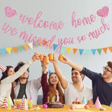 Welcome Home We Missed You So Much Banner Pre-Strung Glitter Welcome Home Decorations Office Homecoming Paper Garland Sign Party Supplies,No-Diy,Pink