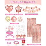80pcs Rose Gold Birthday Decorations β Banner, Balloons, Curtain, Swirls & More