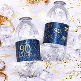 Navy Blue And Gold 90Th Birthday Water Bottle Labels - 20 Waterproof Stickers, 90Th Birthday Party Decorations