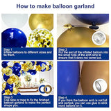 148Pcs Navy Blue Gold Balloon Arch Garland, Royal White Gold Confetti