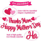 Thanks Mom Happy Mother's Day Banner Heart Flower Crown Love Themed Party Decorations for Women Happy Mother's Day Celebration Supplies (Rose Red)