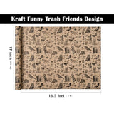 Kraft Animal Wrapping Paper Roll - Mini Roll - 17 Inch X 16.5 Feet - Vintage Funny Trash Friends Opossum Rat Crow Cat Skunk Mouse Design Perfect For Birthday, Party, Holiday