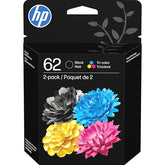 62 Black/Tri-Color Ink (2-Pack) | Works With Envy 5540, 5640, 5660, 7640, Officejet 5740, 8040, Officejet Mobile 200, 250 | Instant Ink Eligible | N9H64Fn | Packaging May Vary