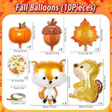 10pcs Fall Thanksgiving Balloons Acorn Fox Maple Leaf Squirrel Pumpkin Mylar Party Decor