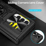 For Galaxy Z Fold 3 Case With Camera Cover, Hinge Protection Case With Front Screen Protector & 360°Ring Magnetic Kickstand Protective Armor Cover For Samsung Galaxy Z Fold 3 Midnight Black