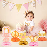 9Pcs Groovy Hippie Boho Party Honeycomb Centerpieces Retro Rainbow Decor