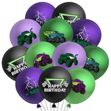 Monster Truck Birthday Balloon - 50Pcs Green Purple Monster Truck Lightning Print Latex Balloon Kit For Kid Boy Baby Shower Happy Birthday Themed Party Decoration Photo Prop Backdrop Supply