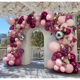 Purple Pink Balloon Arch Double Stuffed Pearl Pink Plum Silver Disco Foil Balloon For Birthday Prom Bridal Shower Mother’S Day Wedding Music Theme Party Decor