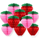 10 Pieces 6 Inch Paper Strawberry Honeycomb Ball Tissue Paper Strawberry Ball For Birthday Party Decoration(Red And Pink)