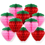 10 Pieces 6 Inch Paper Strawberry Honeycomb Ball Tissue Paper Strawberry Ball For Birthday Party Decoration(Red And Pink)