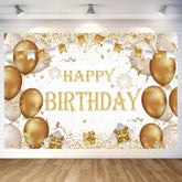 Gold Birthday Party Decoration Gold Happy Birthday Backdrop Gold Photo Background Banner Poster For Gold Party Decorations Party Supplies 70.8 X 47.2 Inch