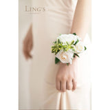 2Pcs Homecoming Wrist Corsage Artificial Flowers, Girl/Mother Corsages Wristlet Décor For Prom/Wedding/Anniversary, Etc. White Ivory