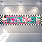 I Love the 50's Banner 1950s Rock & Roll Photo Booth Backdrop for Parties