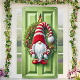 Christmas Gnome Door Cover 71X35 Inch Holiday Banner For Front Door Outdoor Indoor Wall Decorations Large Xmas Porch Sign With Red White Striped Hat Pine Wreath Scandinavian Elf Backdrop