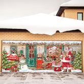 Christmas Garage Door Decorations, 16 X 7Ft Santa Claus Shop Garage Door Cover Backdrop Banner, Large Merry Christmas Banner For Indoor Outdoor Christmas Decorations