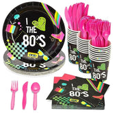 Serves 24 80S Birthday Party Decorations, Includes Plates, Napkins, Cups, And Cutlery, Back To The 80S Neon Party Supplies Pack, I Love The 80S Decor (144 Pieces Total)