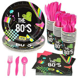 Serves 24 80S Birthday Party Decorations, Includes Plates, Napkins, Cups, And Cutlery, Back To The 80S Neon Party Supplies Pack, I Love The 80S Decor (144 Pieces Total)