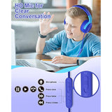 S8 Kids Wired Headphones, 85dB/94dB Limit, Adjustable, Mic, Navy/Blue