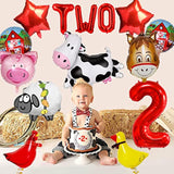 14 Pcs Farm Animal Balloons Cow Sheep Duck Rooster Pig Donkey Balloons Barnyard Balloon Supplies With Large Number 2 Foil Balloon For Farm Animal Theme 2Nd Birthday Party Decor Supplies