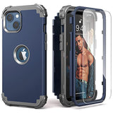 For Iphone 13 Case With Screen Protector, For Iphone 14 Case, Hybrid Shockproof Heavy Duty Protection Hard Pc Cover Soft Silicone Sturdy Bumper Full Body Cover For Iphone 13/14 6.1",Blue