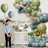 Dusty Green Blue Balloon Garland Arch Kit,116Pcs Green Blue Haze Blue White Sand Gold Balloons For Birthday Party Baby Shower Boho Bridal Shower Wedding Decoration