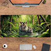 Cute Hippo Gaming Mouse Pad, Large Office Desktop Mousepad For Computer Laptop, Extended Work Desk Mat With Anti-Slip Base, Decorative Desk Pad 31.5×11.8 In (Hippo Family In Jungle)