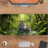 Cute Hippo Gaming Mouse Pad, Large Office Desktop Mousepad For Computer Laptop, Extended Work Desk Mat With Anti-Slip Base, Decorative Desk Pad 31.5×11.8 In (Hippo Family In Jungle)