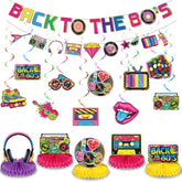 27 Pcs 80S 90S Party Decorations 1980S 1990S Hip Hop Banner Hanging Swirls Ceiling Honeycomb Decoration For Back To The 1980S 1990S Throwback Birthday Neon Party Decor Supplies(80S)