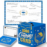 Graduation Decorations Blue And Gold 2025 - Guest Book Alternative, Graduation Cards Box With 36Pcs Graduation Advice Cards, Signature Board Congrats Grad Decoration Graduation Supplies 2025