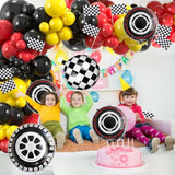 178Pcs Race Car Balloon Garland Arch, Red Black Yellow Balloons Decoration With Checkered Flags And Wheels, Racing Themed Birthday Party Supplies For Boys & Girls