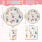 100 Pcs Animal Parade Party Plates Set, Including 9 Inch And 7 Inch Animal Parade Paper Scalloped Plates, Cute Disposable Napkins And Paper Cups For Kids Birthday Decorations, Baby Shower