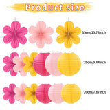 15Pcs Pink Yellow Party Decor Kit, Hanging Paper Lanterns Paper Flowers For Birthday Baby Shower Wedding Classroom Wall Decorations