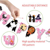 Pink Happy Halloween Banner Ghost Boo Pumpkin Bat Witch Spider Bunting Party Decorations